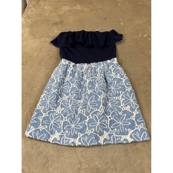 Lilly Pulitzer Dresses & Skirts - Lilly Pulitzer Sand Dollar Dress Women's XS Light Blue Trim Cotton Strapless EUC